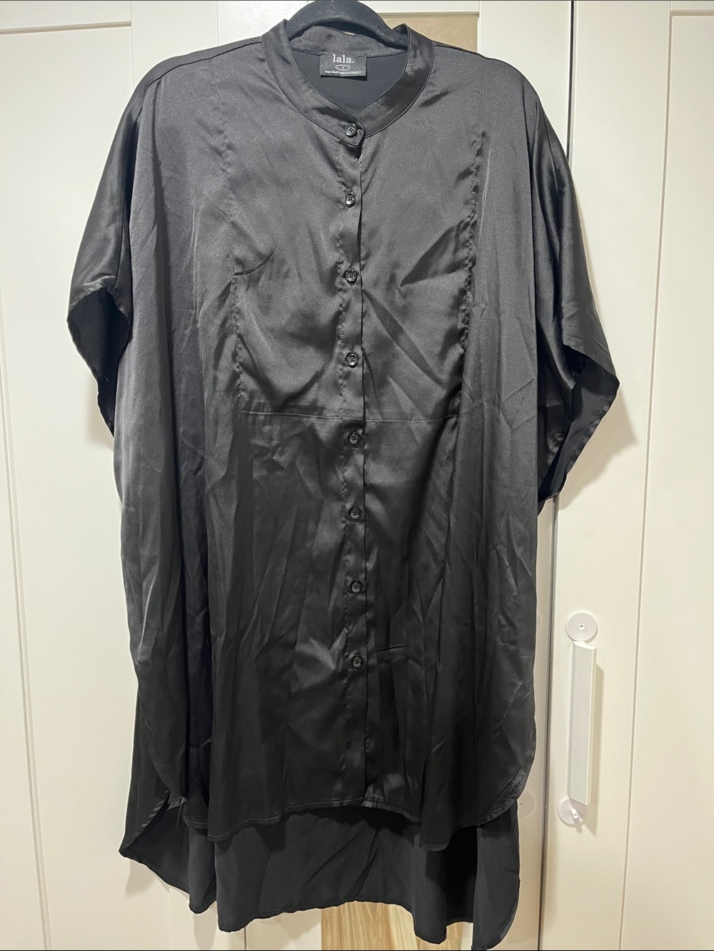 Dressed in Lala Oversized Satin Button-Up Tunic Top/Dress